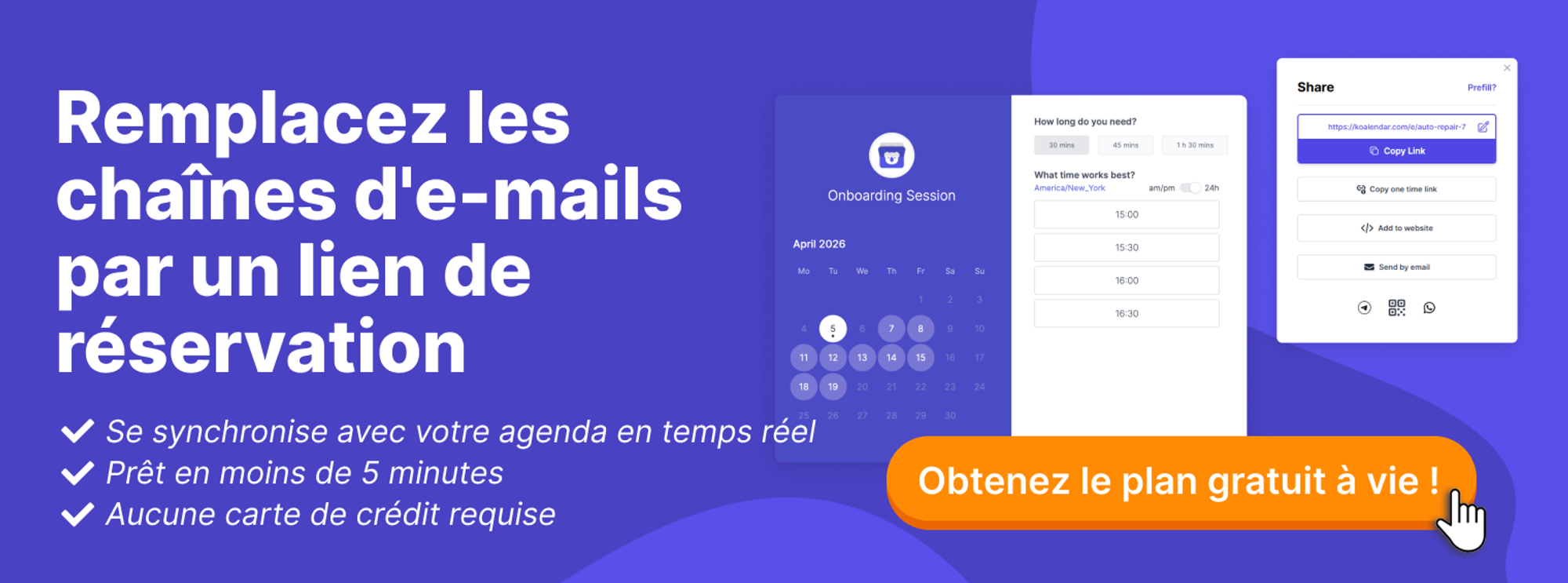 remplacez les chaines de emails par un lien de réservation
